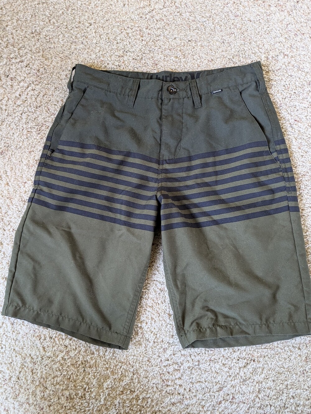 Hurley Mens Shorts Green Stripes Size 28 Waist